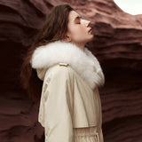 Famecoco Long Down Coat with Fox Fur Collar