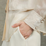 Famecoco Layered Embroidered Blouse with Sheer Hem