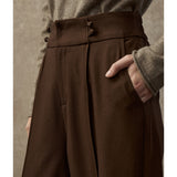 Famecoco Tailored Straight-Leg Pants with Button Waist