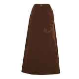 Famecoco Embroidered Straight-Cut Cotton Maxi Skirt