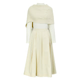 Famecoco Artistic Wool Knit Pullover with Half-Skirt Set