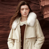 Famecoco Long Down Coat with Fox Fur Collar