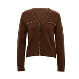 Famecoco Gold-Thread Wool Blend V-Neck Cardigan