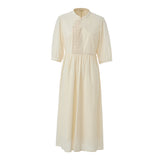 Famecoco 100% Cotton Midi Dress with Mandarin Collar