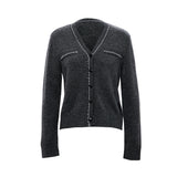 Famecoco Gold-Thread Wool Blend V-Neck Cardigan