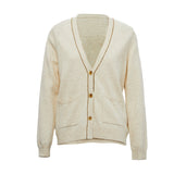 Famecoco Beaded V-Neck Wool Blend Cardigan