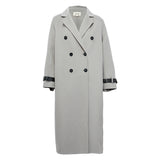 Famecoco Double-Face 100% Wool Long Coat with Contrast Cuffs