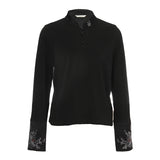 Famecoco Embroidered Cuff Mandarin Collar Blouse