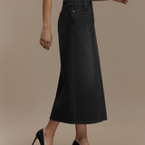 Famecoco Cotton Denim A‑Line Midi Skirt
