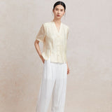 Famecoco V‑Neck Blouse with Side Slits