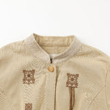 Famecoco Embroidered Cotton Long Coat with Mandarin Collar