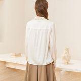 Famecoco Soft Lyocell Embroidered Collar Blouse