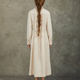 Famecoco Mandarin Collar Embroidered Cotton Midi Dress