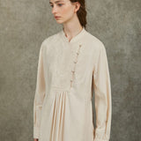 Famecoco Mandarin Collar Embroidered Cotton Midi Dress