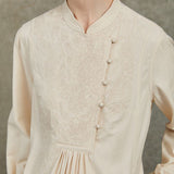 Famecoco Mandarin Collar Embroidered Cotton Midi Dress