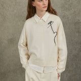 Famecoco Soft Wool Embroidered Pullover Sweater