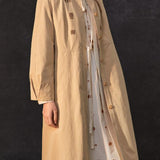 Famecoco Embroidered Cotton Long Coat with Mandarin Collar