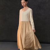 Famecoco Minimalist Two‑Tone Maxi Dress