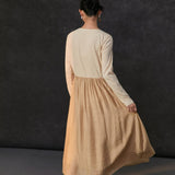 Famecoco Minimalist Two‑Tone Maxi Dress