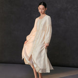 Famecoco Embroidered Sheer Midi Dress