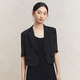 Famecoco Cropped Blazer with Stretch Blend for Modern Elegance
