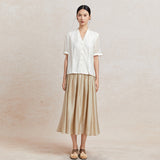 Famecoco V‑Neck Blouse with Side Slits