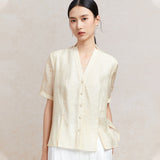 Famecoco V‑Neck Blouse with Side Slits