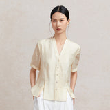 Famecoco V‑Neck Blouse with Side Slits