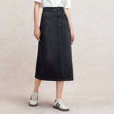 Famecoco Cotton Denim A‑Line Midi Skirt