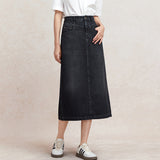 Famecoco Cotton Denim A‑Line Midi Skirt