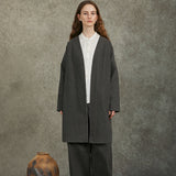 Famecoco 100% Cotton Collarless Long Coat
