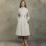 Famecoco High-Neck Belted Long Trench Coat