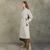 Famecoco High-Neck Belted Long Trench Coat