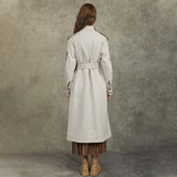 Famecoco High-Neck Belted Long Trench Coat