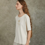 Famecoco Soft Floral Embroidered T-Shirt