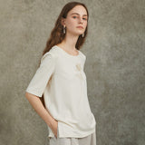 Famecoco Soft Floral Embroidered T-Shirt
