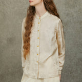 Famecoco Mandarin Collar Jacquard Blouse