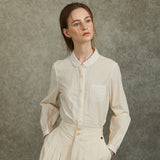 Famecoco Embroidered Collar & Cuff Cotton Blouse