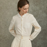 Famecoco Embroidered Collar & Cuff Cotton Blouse