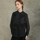 Famecoco Layered Embroidered Blouse with Sheer Hem