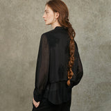 Famecoco Layered Embroidered Blouse with Sheer Hem