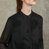 Famecoco Layered Embroidered Blouse with Sheer Hem