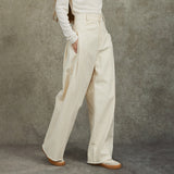 Famecoco Raw-Hem Wide-Leg Denim Pants