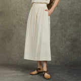 Famecoco Cotton‑Blend Embroidered A‑Line Midi Skirt