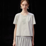 Famecoco Chic Cotton Embroidered Cropped  T-Shirt