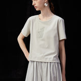 Famecoco Chic Cotton Embroidered Cropped  T-Shirt