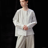 Famecoco Modern Cotton Shirt with Beaded Pocket