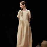 Famecoco Vintage Silk-Cotton Blend Midi Dress