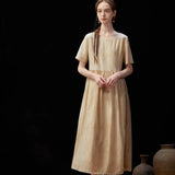 Famecoco Vintage Silk-Cotton Blend Midi Dress
