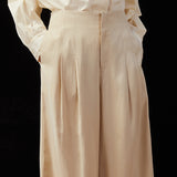 Famecoco Lyocell-Linen Blend High-Waisted Straight-Leg Pants